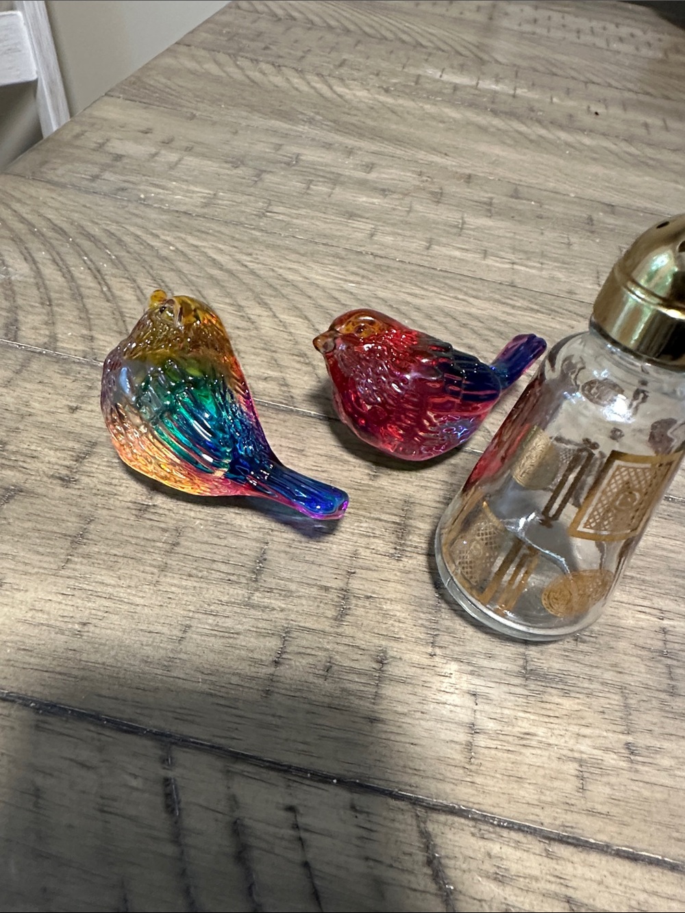 Handblown Rainbow Glass Bird Figurines - Set of 2